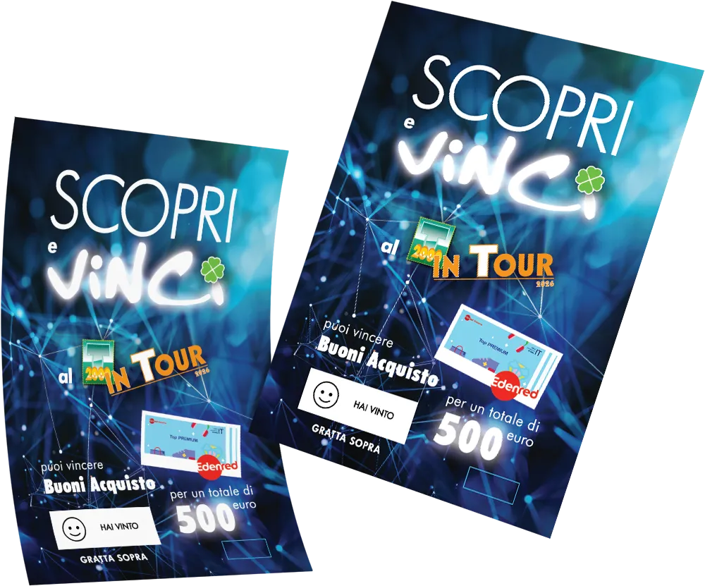 Cartolina Concorso a premi "Scopri e Vinci al T2000 in Tour"